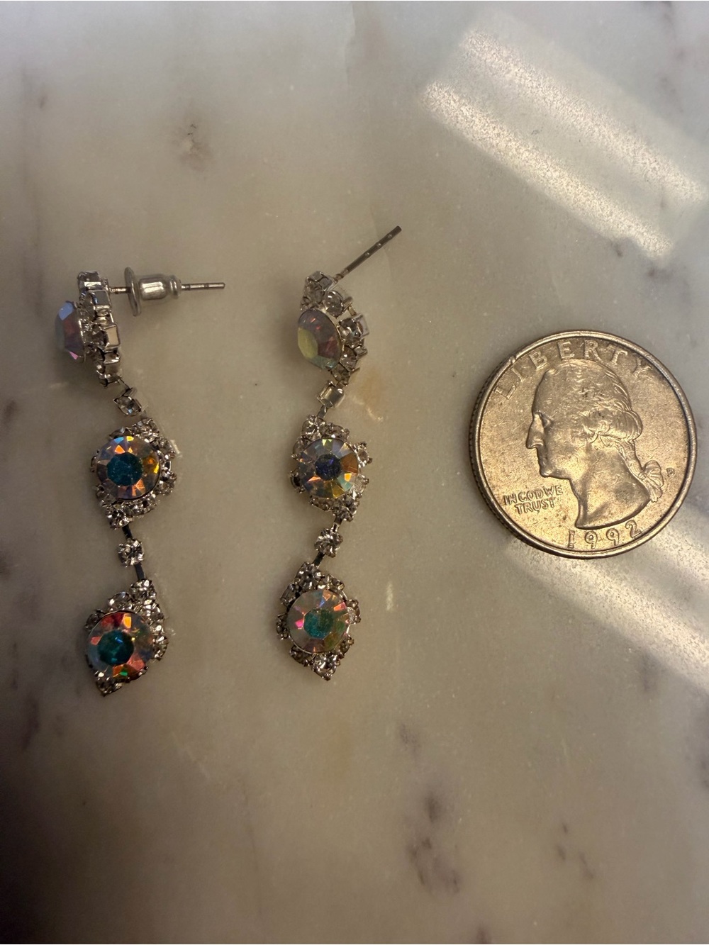 Crystal Drop Dangle Earrings - Silver Tone - Picture 3 of 4